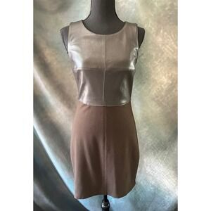 B44 Dressed‎ Dress Women's Sleeveless Mini Bodycon Brown Gray Faux Leather Panel